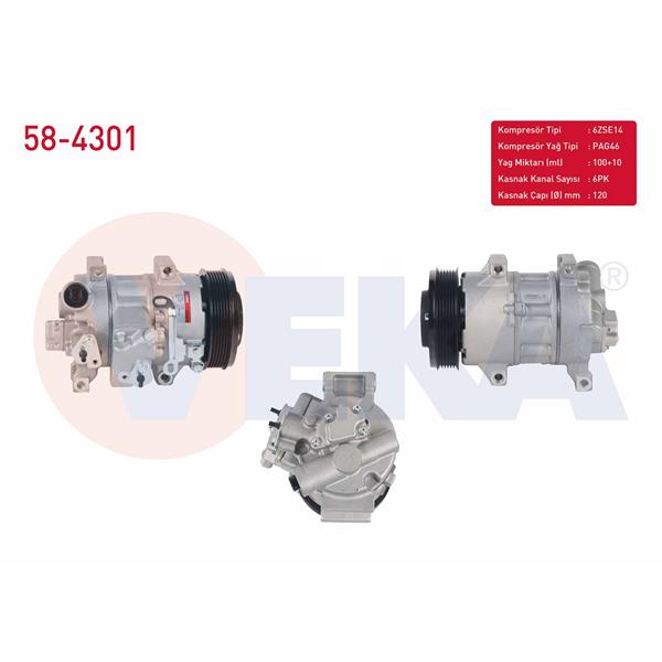 Klima Kompresoru 6Pk 120Mm Toyota Auris (Zre15) 1.6 Vvt-I 2007-2012 / Avensis (T27) 1.6İ 2009- / Corolla (E15_) 1.6 Vvt-I 2007-2012/ Verso 1.6 2009-