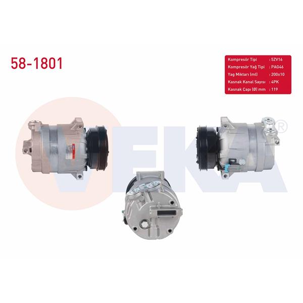 Klima Kompresoru 4Pk 119Mm Fiat Brava 1.6 16V 1995-2002/ Bravo 1.6 16V 1995-2004/ Marea 1.6İ 16V 1996-2007