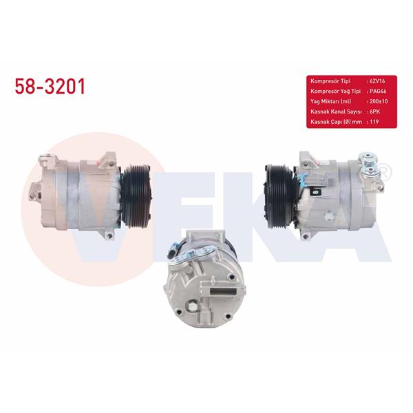Klima Kompresoru 6Pk 119Mm Opel Vectra B 1.7 Td - 2.0 Dı - 2.0 Dtı - 2.0İ 1995-2003