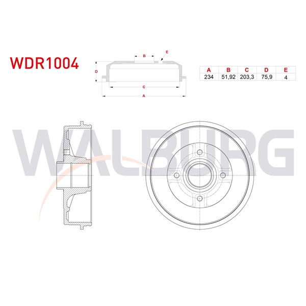 Fren Kampanası Arka 4 Delik 234X51,92X203,3X75,9 Renault Clio Iı 1998-2005/ Megane Iı 2002-2008 / Symbol Iı 2008-2012 /Dacia Logan 2004-2012