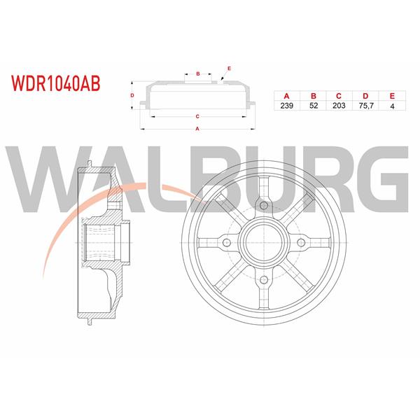 Fren Kampanası Arka Rulmanlı Absli 4 Delik 239X52x203x75,7 Peugeot 301 1.6 Hdı 2012- / 208 1.6 Hdı 2012-/ 206+ 1.4 Hdı 2009-/ Citroen C-Elysee 1.6 Hdı 2012- / C2 1.4 2003-2009/ C3 1.4 2002-2009