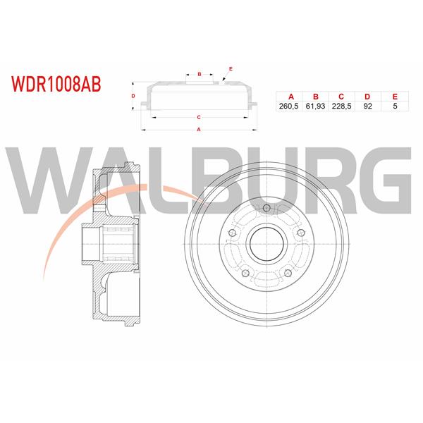 Fren Kampanası Arka Rulmanlı Abs Okuyuculu 5 Delik 260,5X61,93X228,5X92 Dacia Duster 1.5 Dcı - 1.6İ 16V - 1.2 Tce 4X2 2012-